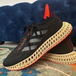 Men’s Adidas 4DFWD Black Solar Red Sneakers 3-D Printed Sole Sustainable RARE